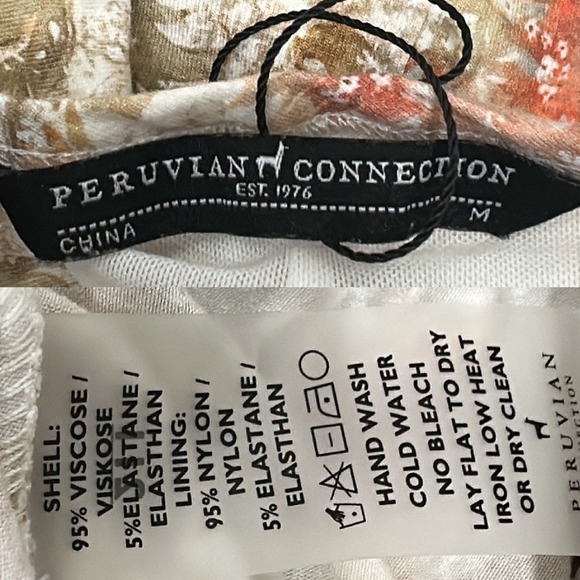 Peruvian Connection Persephone Dress Floral V-Neck Jersey Midi Orange Cream L - Picture 13 of 13